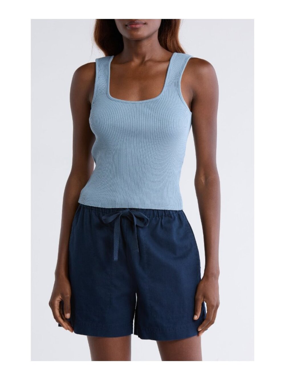 NWT VINCE Sweetheart Neck Ribbed Crop Tank Topaz Size L